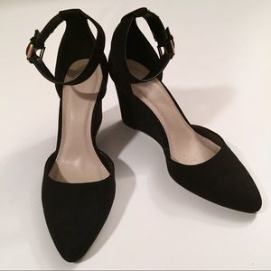 Pointed Toe Wedge Ankle Strap Heels